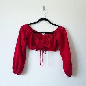 LA Hearts red long sleeve off shoulder cinched top